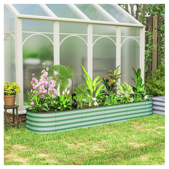 Raised Garden Bed 7.9'x2'x1' - Galvanized Metal Planter Box, Green - Safety Edging, Modular Design, Outdoor Vegetable Flower Planter