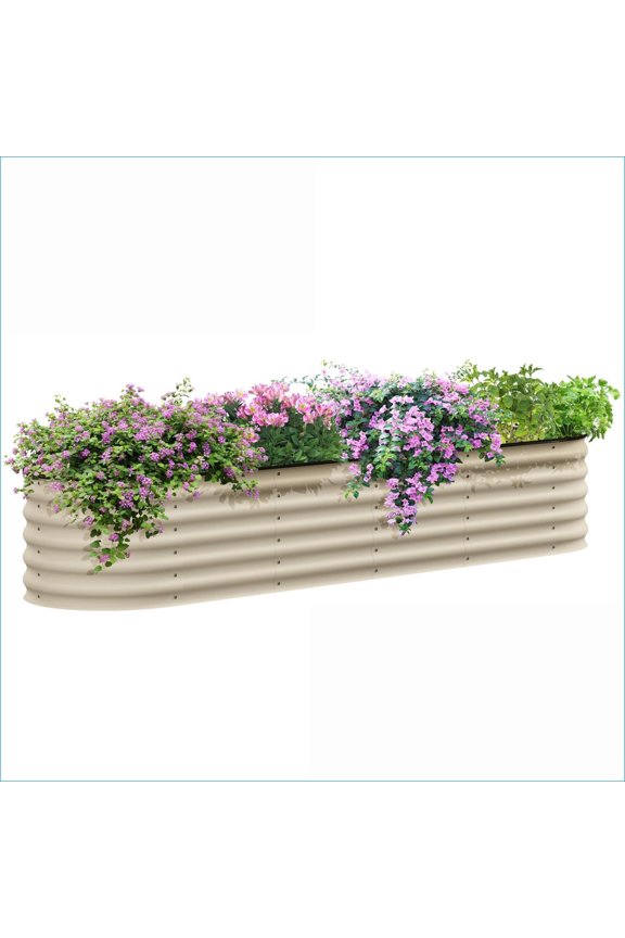 Raised Garden Bed, 7.9ft Galvanized Metal Outdoor Elevated Planter for Vegetables Herbs | cream | Steel
