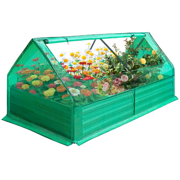 Raised Garden Bed with Cover, Galvanized Outdoor Planter Box, Metal Planter Box, 72" L x 36" W x 36" H Above Ground Garden for Patio