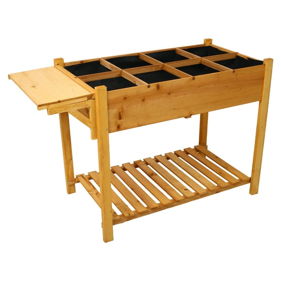 Raised Garden Bed 8 Pockets - Elevated Wood Planter Box with Foldable Table & Shelf for Vegetables, Flowers, Herbs - Outdoor Gardening