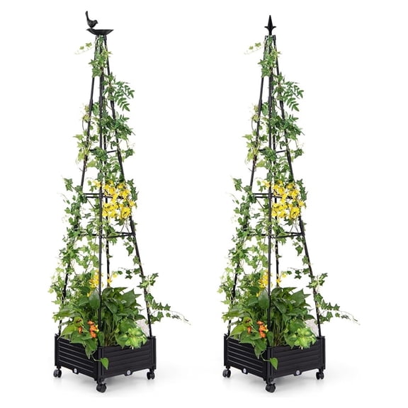 Raised Garden Bed, 81 Tomato Cage w/Self-Drainage System, Adjustable Size & Wheels for Climbing Vine Fruits Flowers, Tomato Planter Box for Indoor Outdoor Yard Lawn Patio Greenhouse (2)