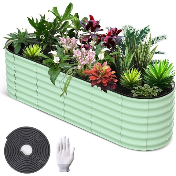 Raised Garden Bed,8x2x2ft Large Outdoor Planter Boxes Kit with Galvanized Steel, Open-Ended Base Design, Elevated Planter for Outdoor Plants, Durable Raised Bed for Gardening,Green