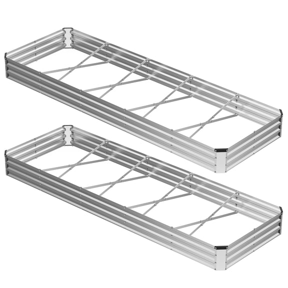 Raised Garden Bed 8x4x1 ft, Compact for Balconies Patios Rooftops, Tool-Free Assembly, Rust-Resistant Galvanized Steel, X-Shaped Reinforcement, Includes Wrench & Gloves