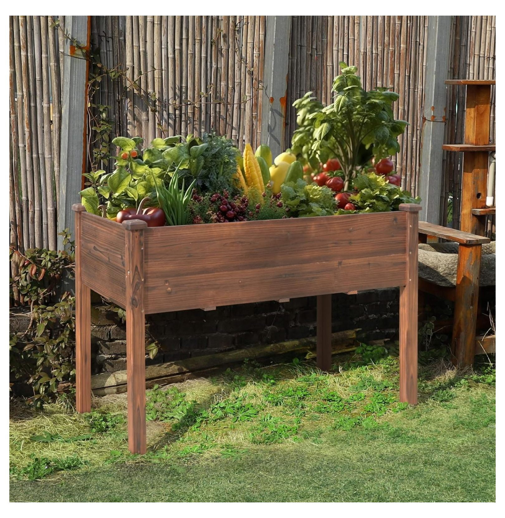 Raised Garden Bed, Raised Garden Beds outdoor with Detachable Liner, Drainage Holes, Cedar