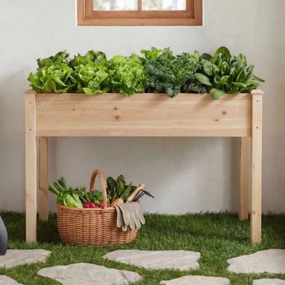 Raised Garden Bed - Cedar Planter with Non-Woven Liner, Bottom Drainage, 30-Inch Height, 48 x 24 x 30 in Sizes for Outdoor PlantsWood