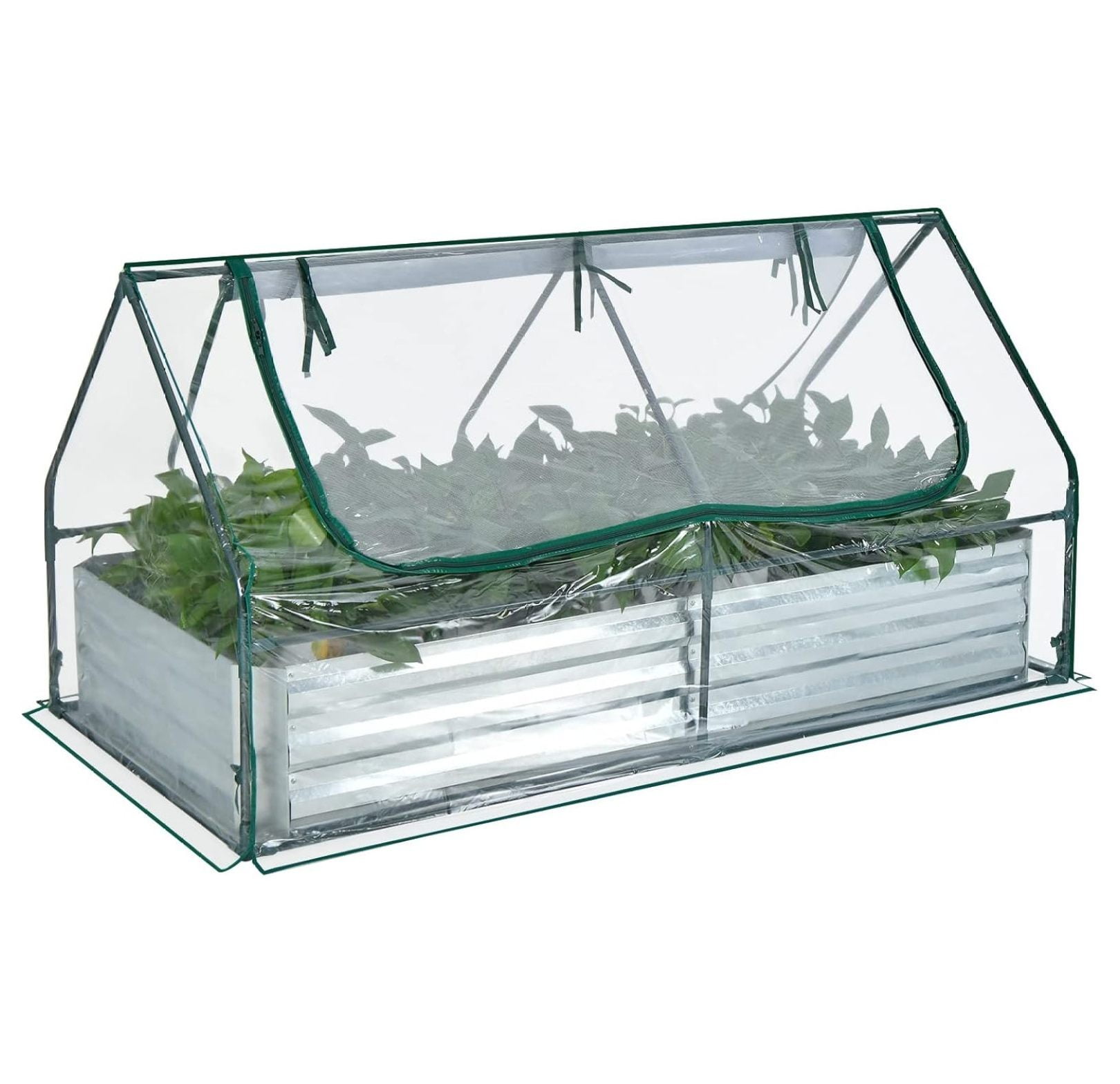 Raised Garden Bed with Cover, Outdoor Raised Planter Box Kit w/2 Large