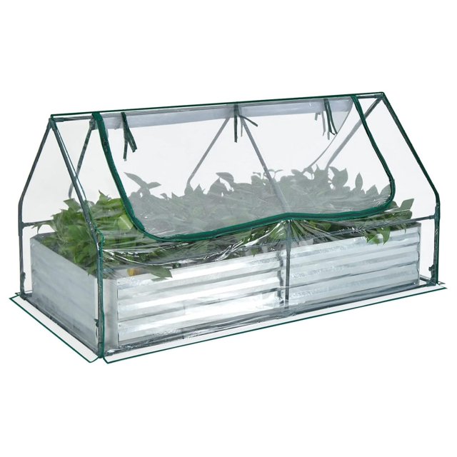 Raised Garden Bed with Cover, Outdoor Raised Planter Box Kit w/2 Large