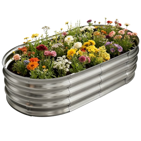 HGD Raised Garden Bed Kit Oval Galvanized Metal Outdoor Planter 4x2x1 ft