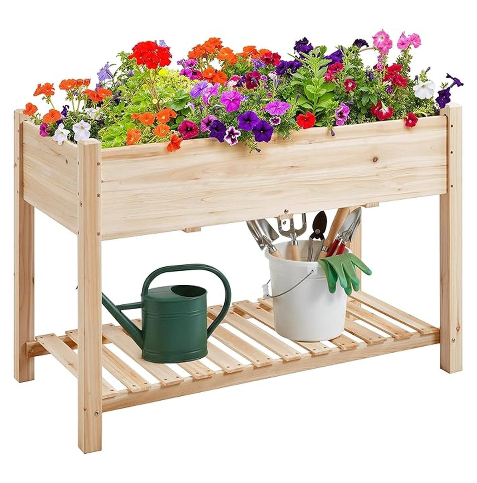 Raised Garden Bed Elevated 2 Tiers Wood Planting Bed Above Ground Planter Box for Vegetables Flowers Outdoor, 47x23x32in