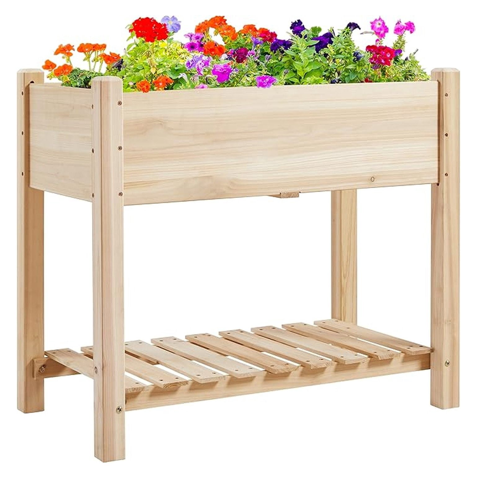 Raised Garden Bed Elevated 2 Tiers Wood Planting Bed Above Ground Planter Box for Vegetables Flowers Yard Outdoor, 34x18x30in
