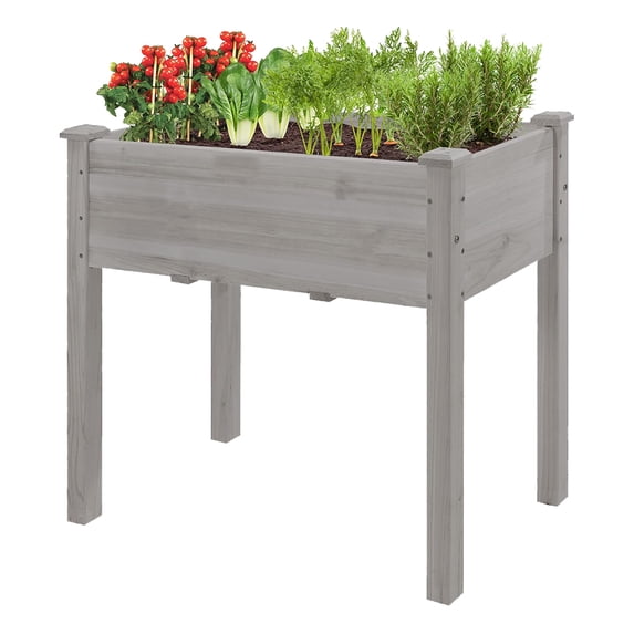 Raised Garden Bed, Elevated Fir Wood Planter Box Stand for Backyard, Patio, Balcony w/Bed Liner & Drainage Hole, 150lb Capacity -34x18x30in, Gray