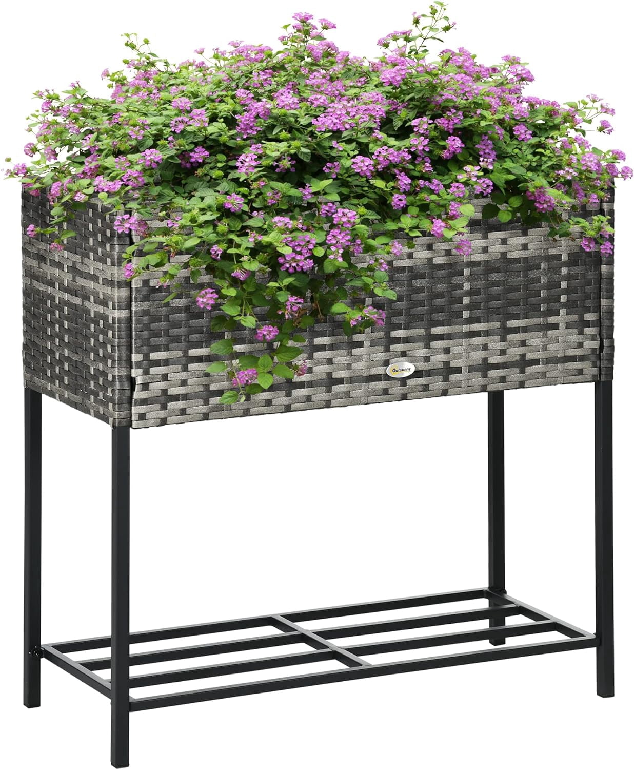 Elevated Raised Garden Bed With Wheels - 38"L Rattan Wicker Planter Box, Mobile For Vegetables, Herbs, Outdoor/Indoor