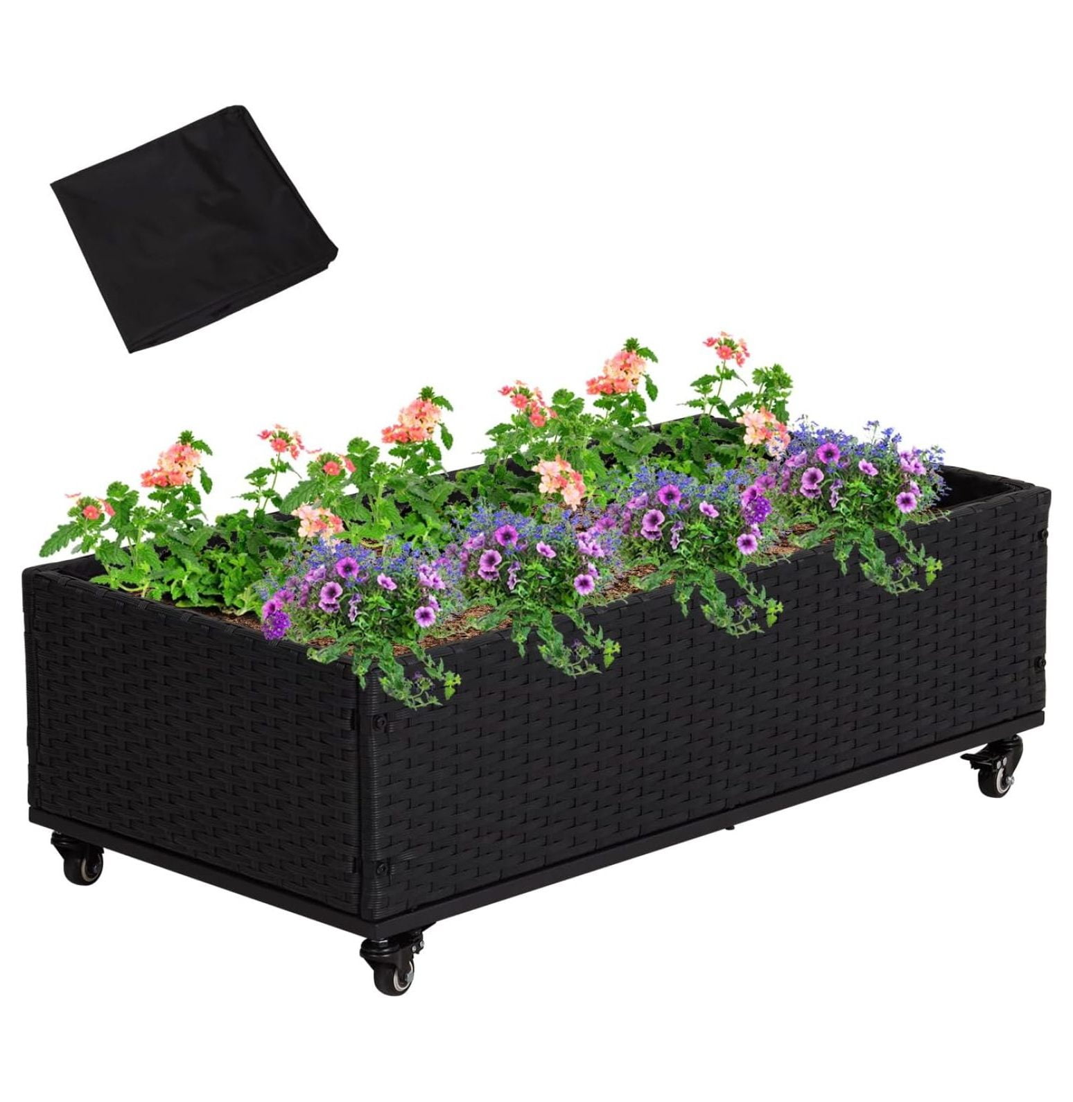 Raised Garden Bed Elevated Rattan Planter Box with Storage Shelf