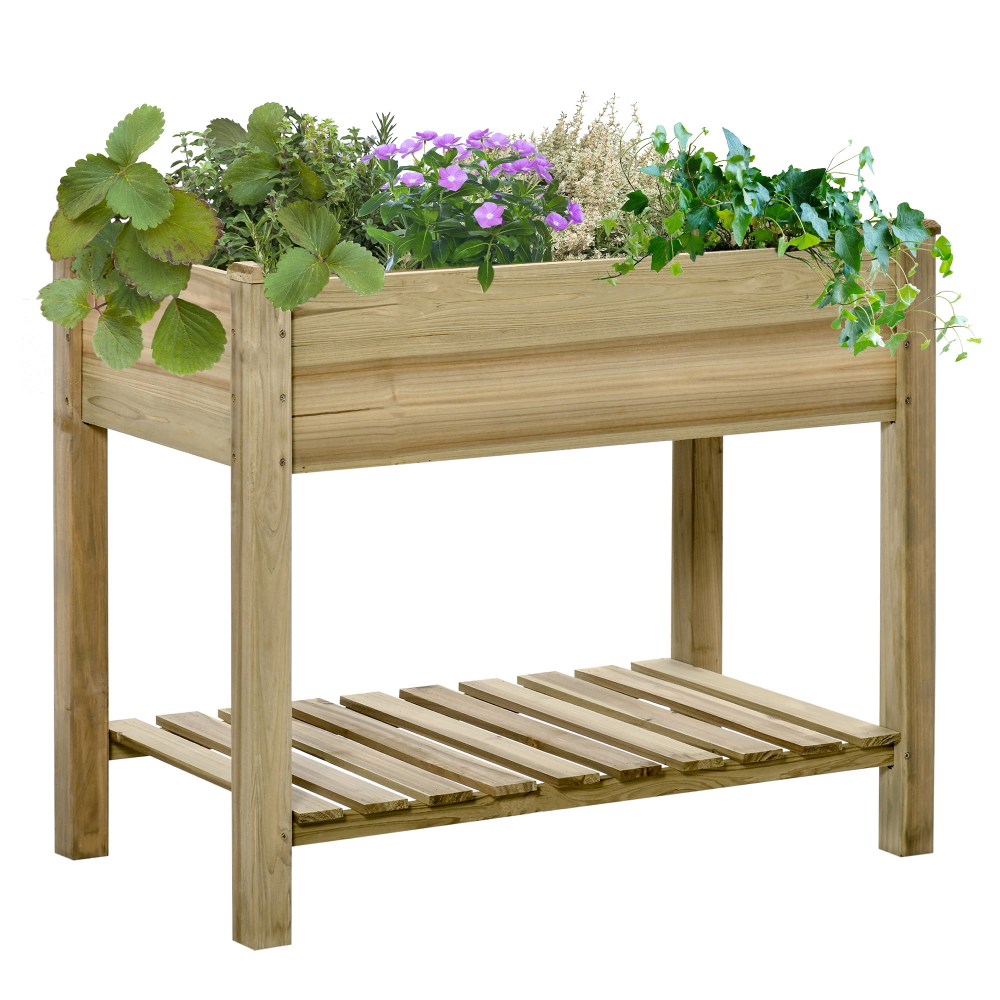 Raised Garden Bed, Elevated Wood Planter Box with Legs and Storage Shelf for Backyard, Patio, Balcony to Grow Vegetables, Herbs, and Flowers - 36" x 20" x 30"