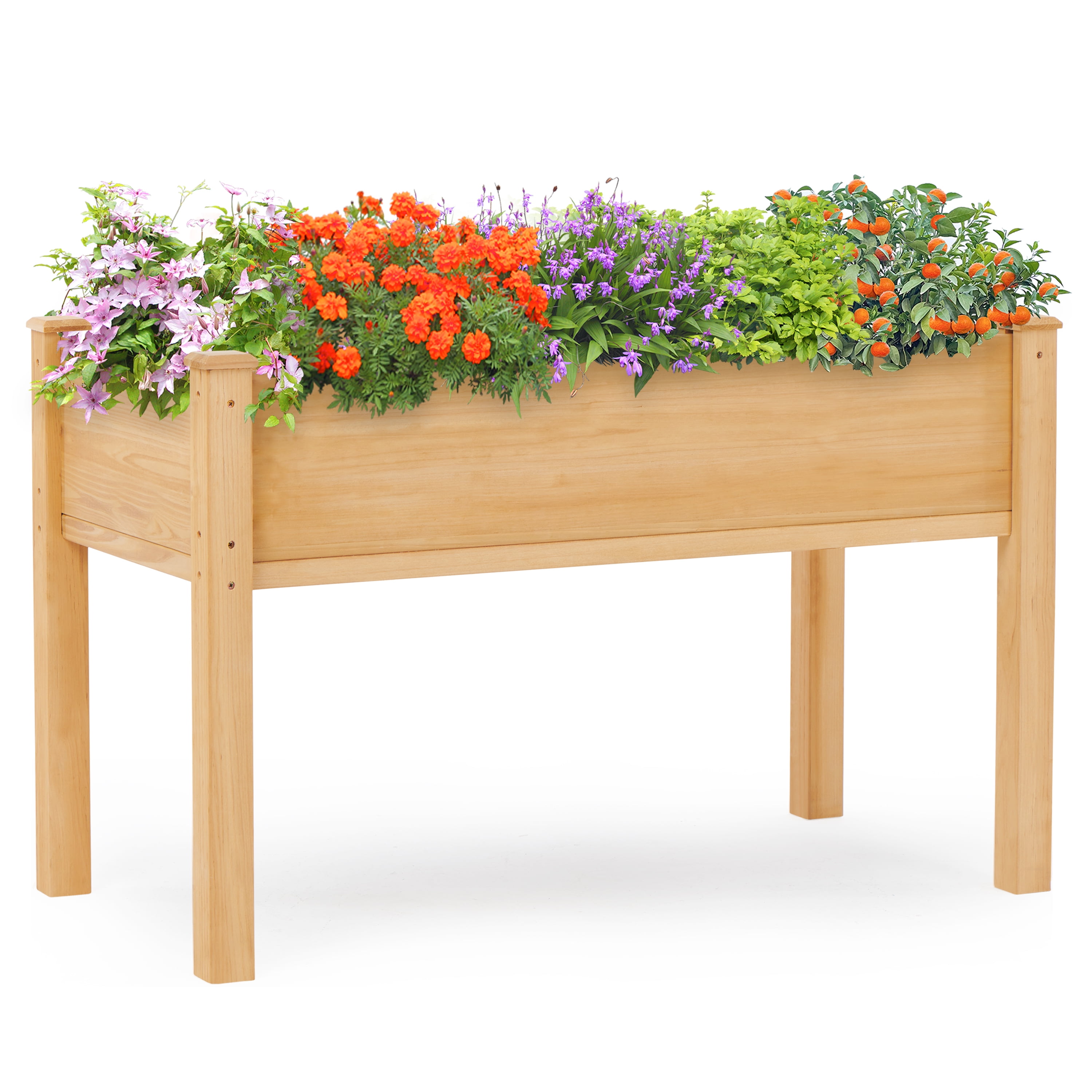 Raised Garden Bed, Elevated Wooden Planter Box W/ Bed Liner, 48" x 24" x 30" W/ Thickness of 2.4'' for Backyard Patio, Brown