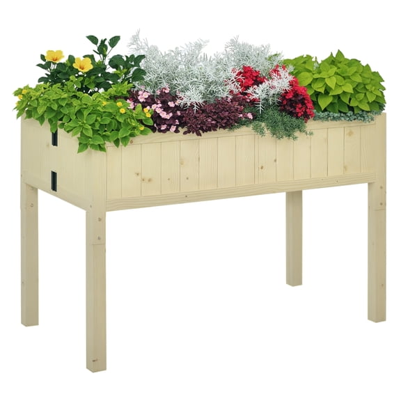 Raised Garden Bed Elevated Wooden Planter Box with Space-Saving Folding Design, Drainage Holes, & Inner Liner for Vegetable Fruit Grow