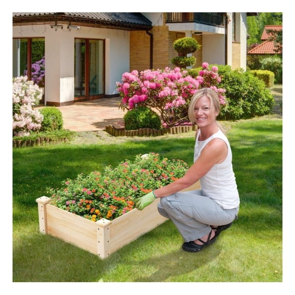 Raised Garden Bed Fir Wood 48x24x10 inch Wooden Planter Box for Vegetables, Flowers, Herbs - Outdoor Square Plant Box with Stable Legs