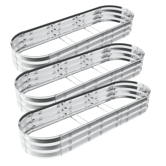 Raised Garden Bed Galvanized Metal Planter Box, 67"D x 20"W x10"H, 7 cu. ft. Silver,3Pack