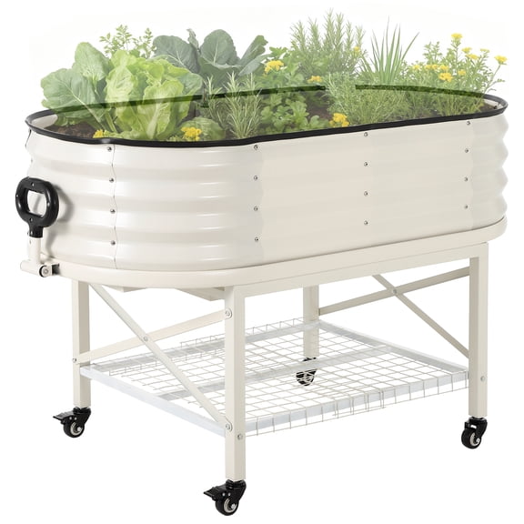 Raised Garden Bed, Galvanized Oval Planter Garden Box Outdoor for Gardening, Vegetables, Flowers  4x2x1 ft