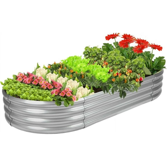 Raised Garden Bed Galvanized Planter Box Outdoor,Oval Large Rot-Resistant Metal Garden Bed Planter for Vegetables Flower Herb