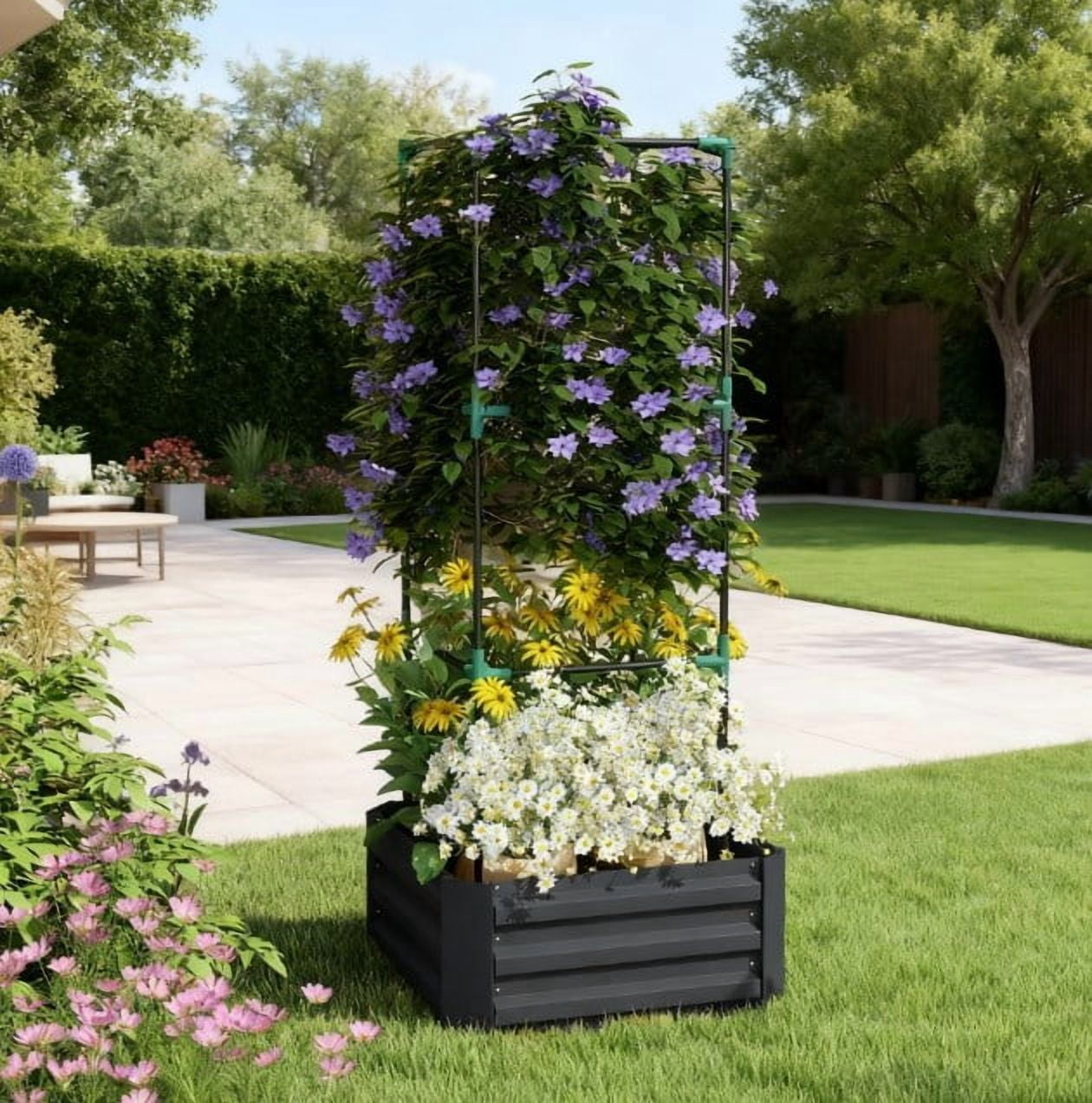Raised Garden Bed, Galvanized Planter Box with Cage for Climbing Vines
