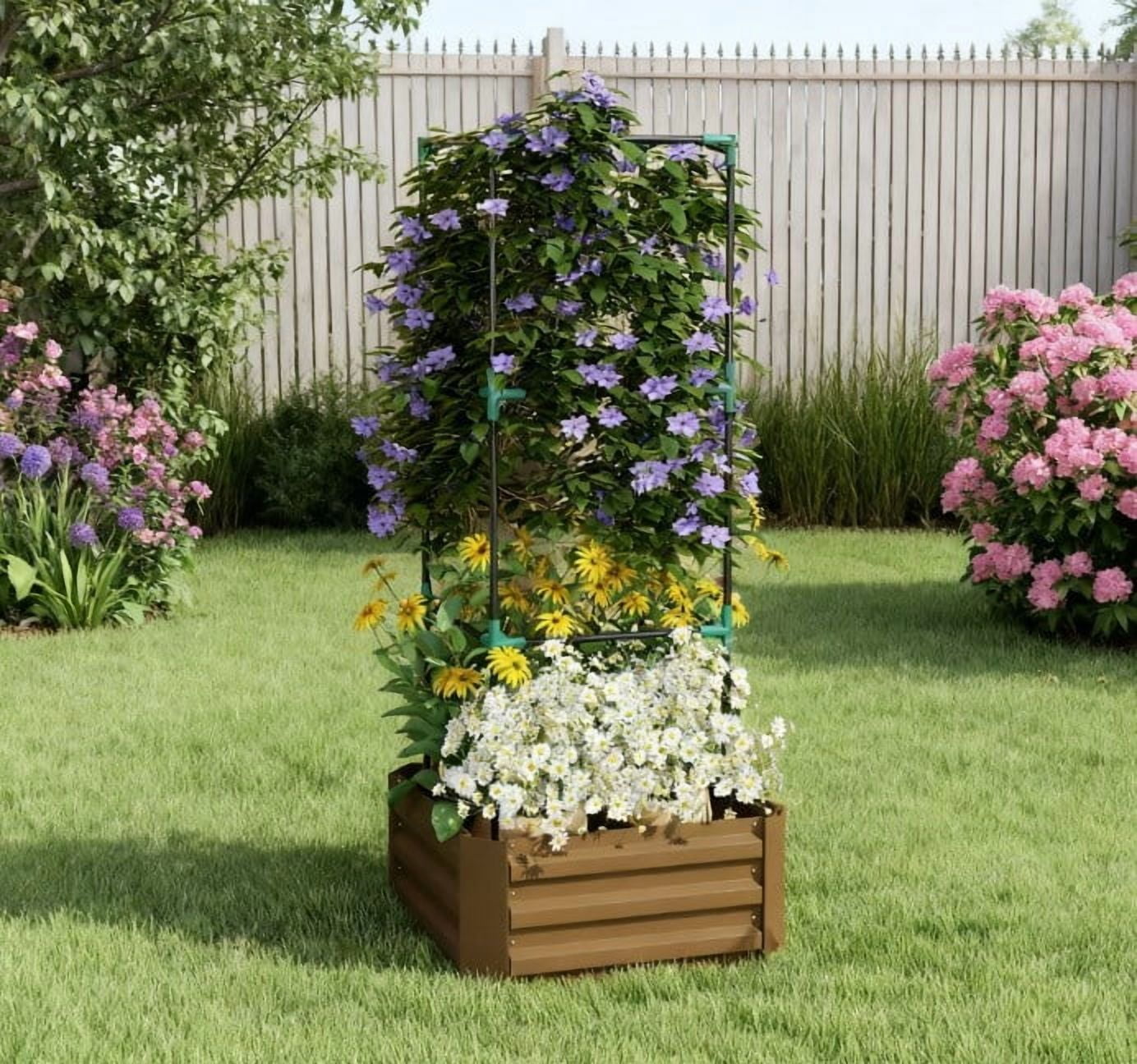 Raised Garden Bed, Galvanized Planter Box with Cage for Climbing Vines