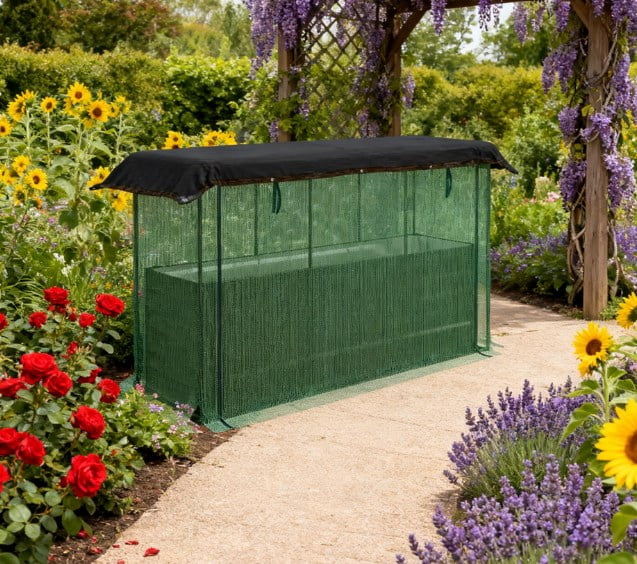 Raised Garden Bed, Galvanized Steel Planter Box with Crop Cage and Shade Cloth, for Flowers, Veggies and Herbs