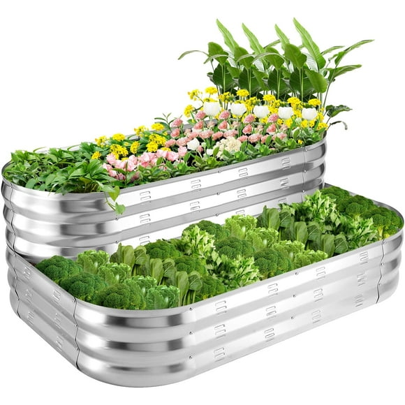 Raised Garden Bed with Greenhouse Galvanized Planter Box with 2 Greenhouse Cover for Outdoor Gardening Garden Box for Fruit, Vegetable, Flower, Herbs and Strawberry Plant