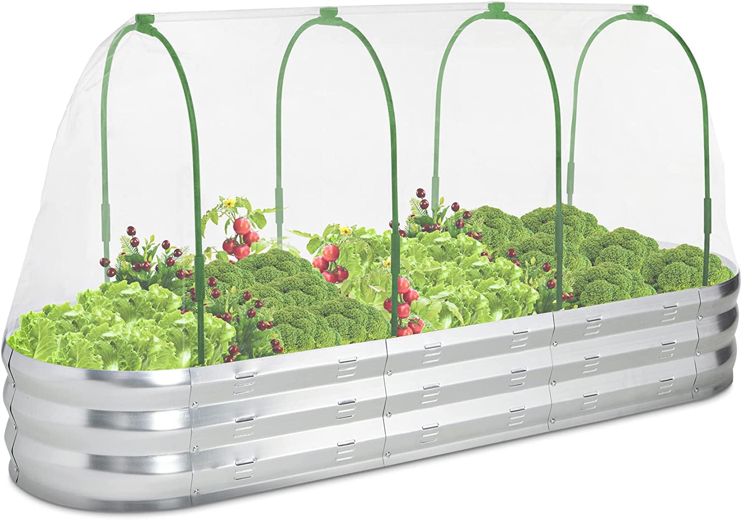 Raised Garden Bed with Greenhouse Galvanized Planter Box with 2