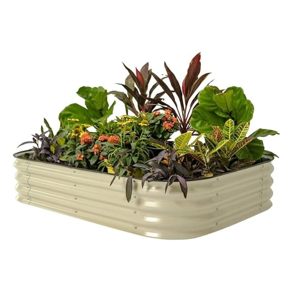 Raised Garden Bed Kit, 11" Tall 6 in 1 Modular Metal Raised Planter Bed for Vegetables Flowers Patio Ground Planter Box, Pearl White