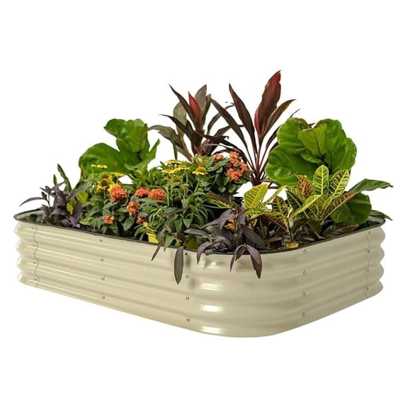 Raised Garden Bed Kit, 11" Tall 6 in 1 Modular Metal Raised Planter Bed for Vegetables Flowers Patio Ground Planter Box, Pearl White