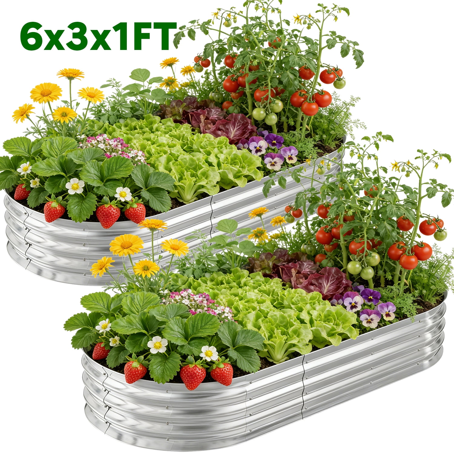 Raised Garden Bed Kit,2 Pack 6×3×1ft Raised Garden Boxes Outdoor for Vegetables and Flowers,Silver