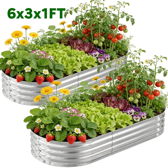 Raised Garden Bed Kit,2 Pack 6×3×1ft Raised Garden Boxes Outdoor for Vegetables and Flowers,Silver