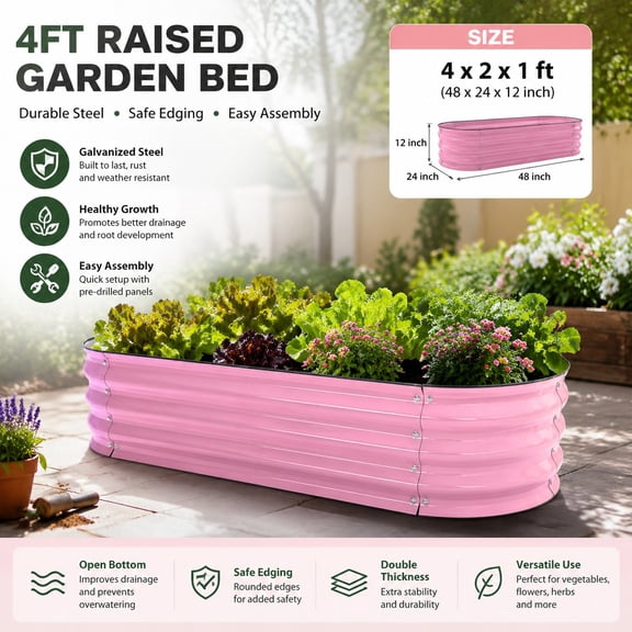 Raised Garden Bed Kit 5x2x1 ft Galvanized Metal Planter Box with Safety Edging Large Outdoor Raised Beds for Vegetables Flowers and Fruits