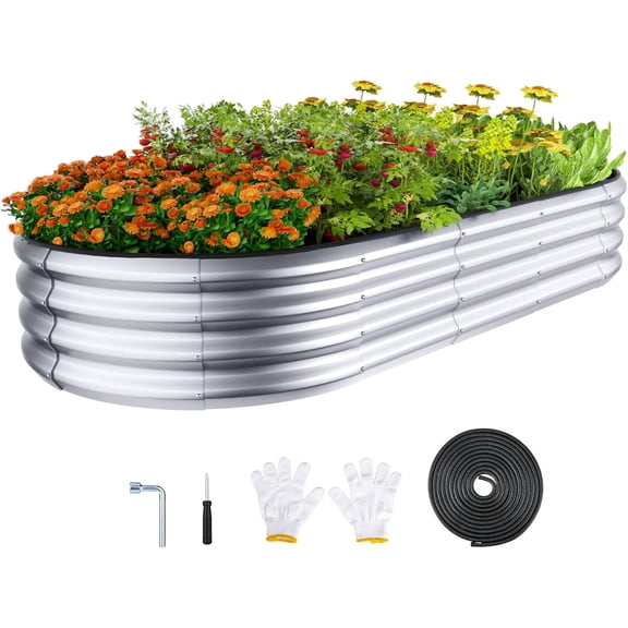 Raised Garden Bed Kit, 6x3x1 ft Galvanized Planter Box Outdoor with Safety Edging, Large  Raised Beds for Gardening Vegetables Flower  ()