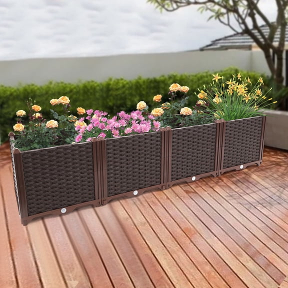 Raised Garden Bed Box Free Standing Raised Garden Bed Plastic Large Planter Box 61.42*15.35*14.96inch Thickened Panel, Grow Flowers Vegetables for Balcony Garden Backyard Patio, Deep Brown