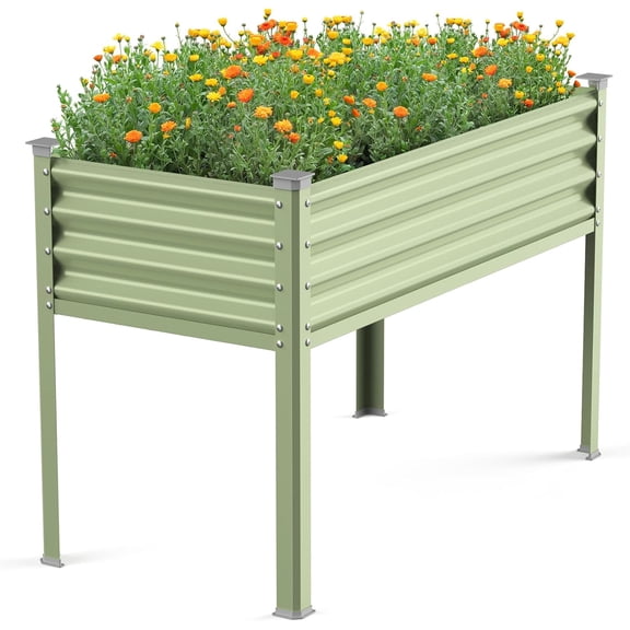 Raised Garden Bed with Legs, 48×24×32in Large Galvanized Elevated Planter Box, Metal Raised Beds for Gardening Backyard Patio Balcony, 400lb Capacity (Avocado Green)