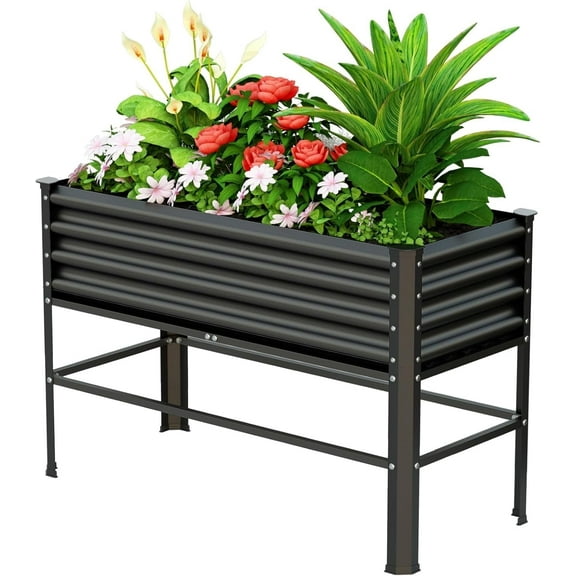 Raised Garden Bed with Legs, 48×24×32in Large Metal Elevated Raised Planter Box,600lb Capacity with Drainage Holes for Vegetables Lawn Green Flowers, Fruits, Terrace