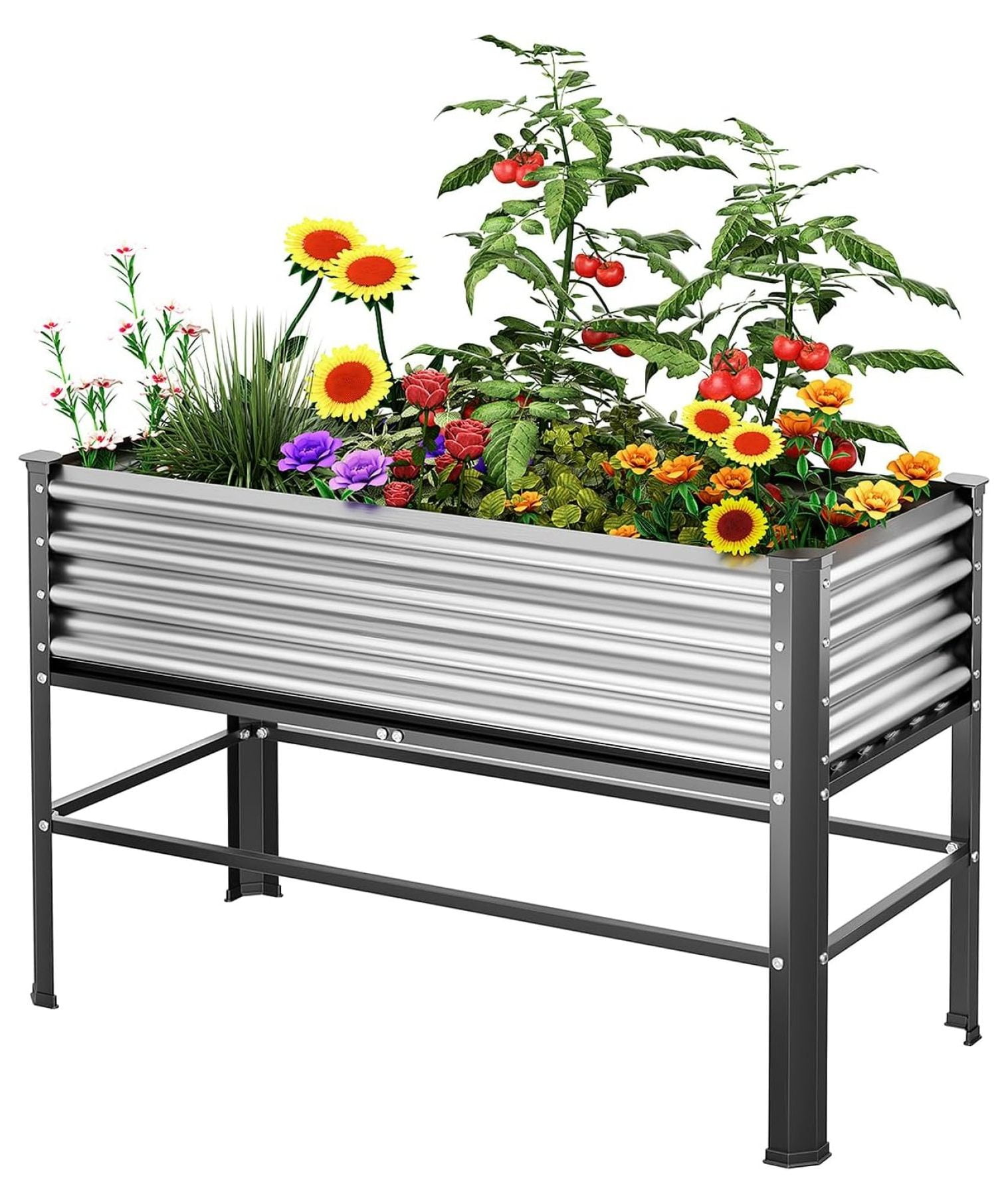 Raised Garden Bed with Legs, 48×24×32in Large Outdoor Metal Galvanized ...