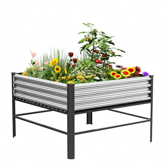 Raised Garden Bed with Legs, 48×48×32in Large Outdoor Metal Galvanized Garden Planting Box,1000lb Capacity for Vegetables Lawn Green Flowers, Fruits, Terrace