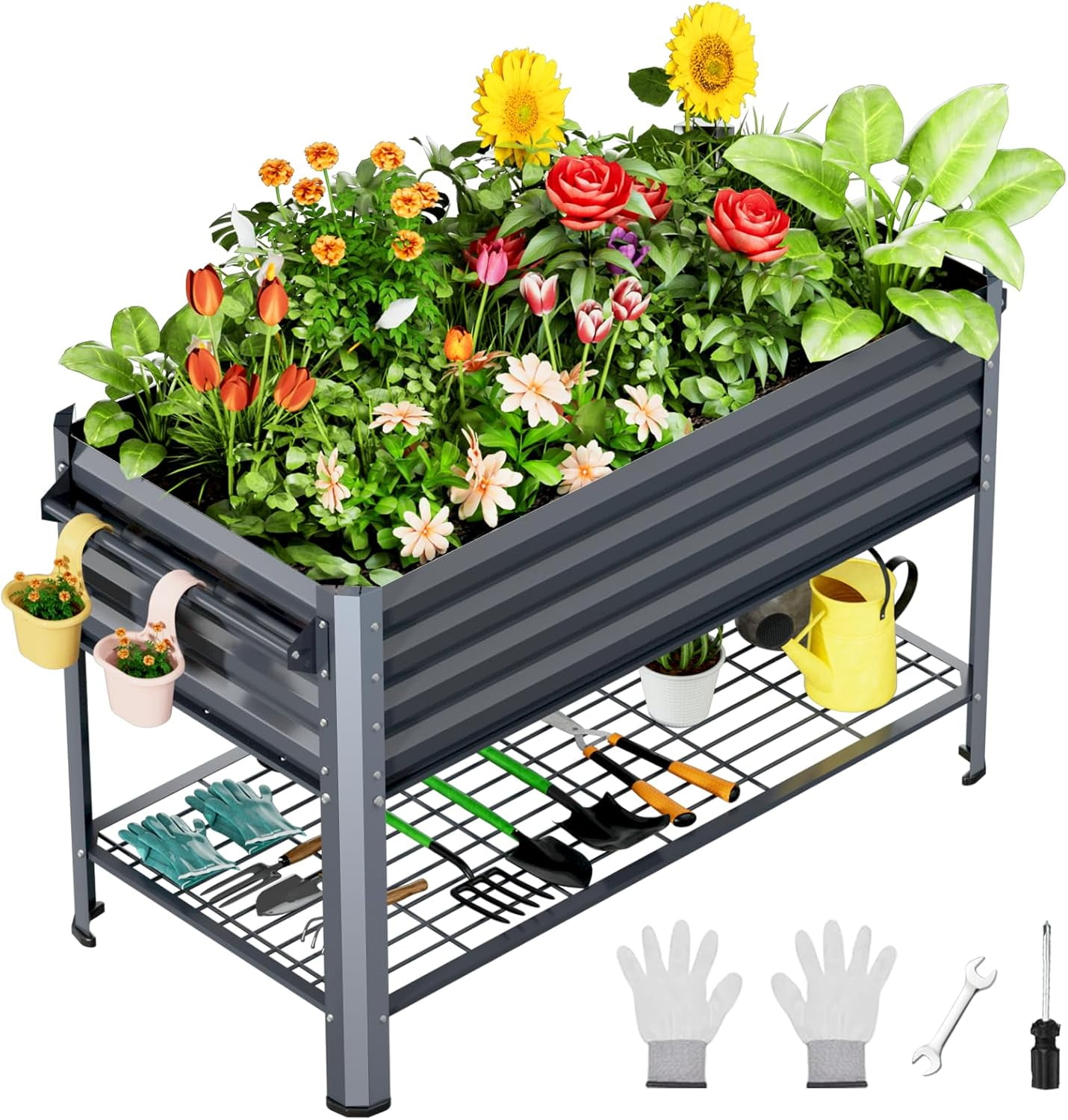 Raised Garden Bed with Legs, 48x24x32 Inch Outdoor Metal Elevated