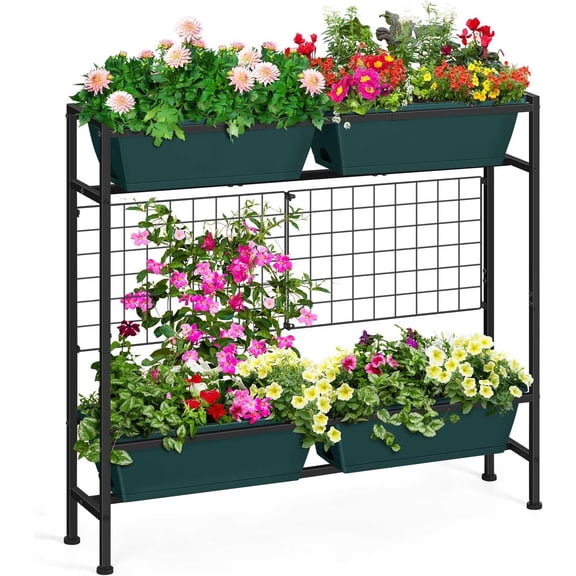 Raised Garden Bed with Legs & & Trellis 32" Tall Vertical Herb Garden Planter Indoor Outdoor Elevated Flower Beds for Gardening, Vegetables, Herbs, Patio, Balcony, Backyard, Green