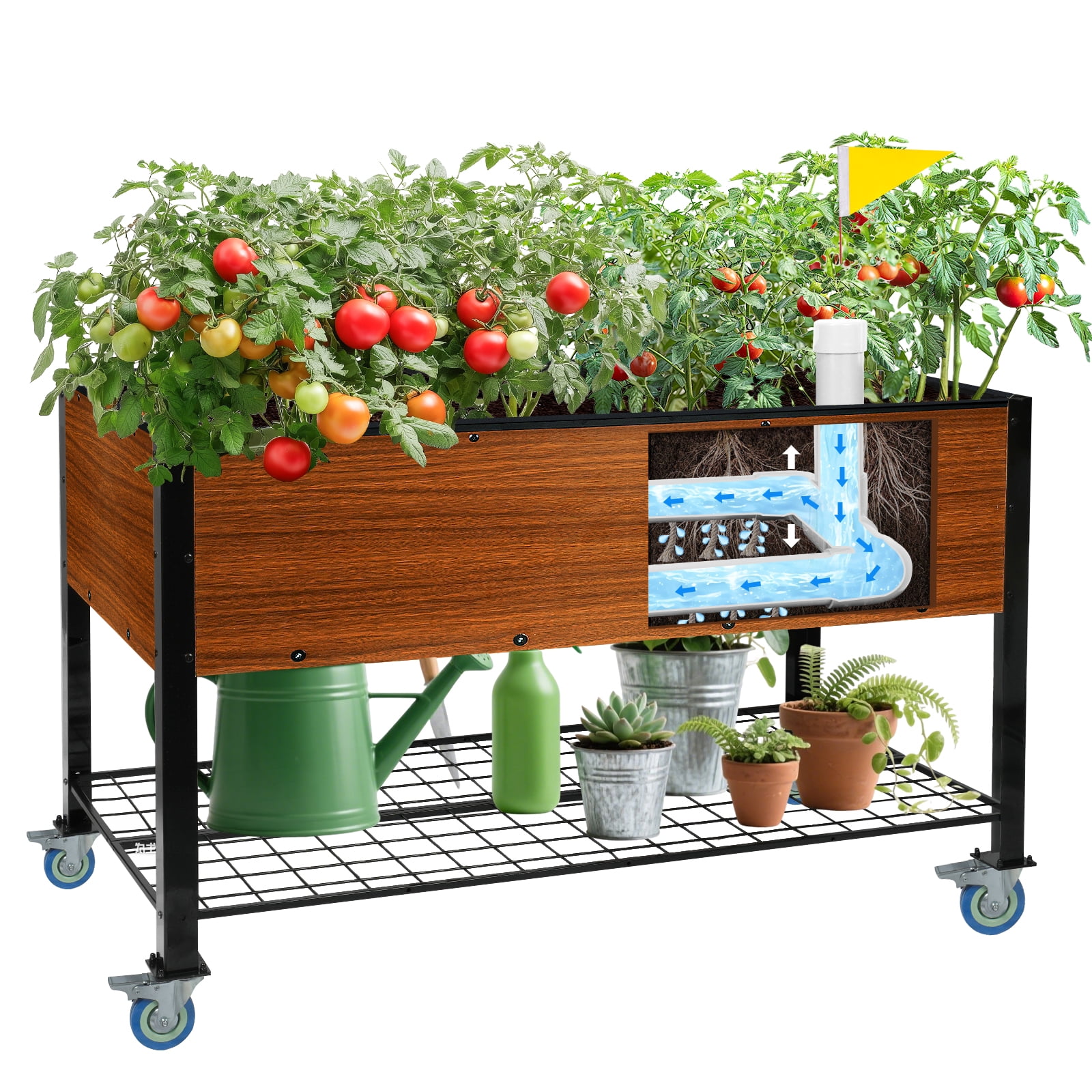 Raised Garden Bed with Legs and Wheels, Self-Watering Planter Box, 48x24x30 in Elevated Raised Bed with Drainage Hole, Built to Withstand Sun, Rain, and Wind for Up to 2 Years