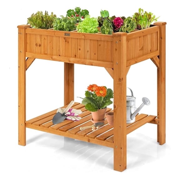 Raised Garden Bed with Legs, Wooden Elevated Planter Box with 8 Grids Divider & Protective Liner, 35.5x24x36in Standing Garden Planter Bed for Vegetables Flowers on Deck Patio Backyard