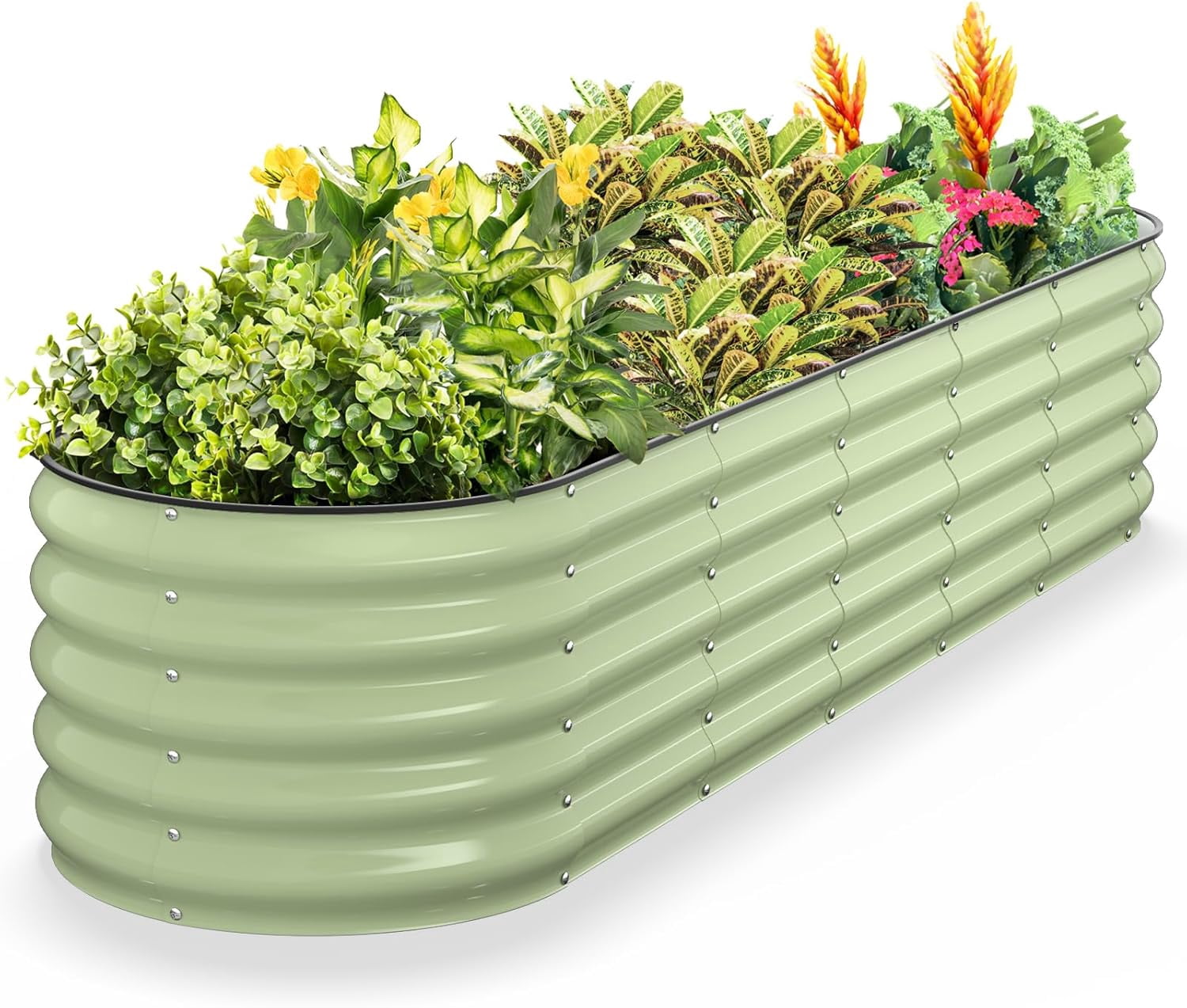 Raised Garden Bed, Metal Galvanized Steel Oval Garden Bed 8x2x1.5 ft with 18-Inch Deep Open-Bottom Design for Outdoor Vegetable Gardening, Fruit Green