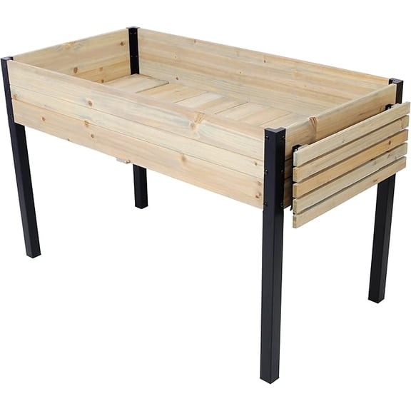 Raised Garden Bed, Metal Leg Wood Planter Boxes with Folding Storage Shelf,Elevated Planter Box for Growing Fresh Herbs, Vegetables, Flowers Great for Outdoor Patio, Deck, Balcony