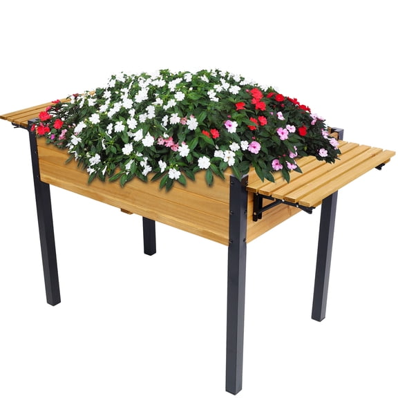 Raised Garden Bed, Metal Leg Wood Planter Boxes with Folding Storage Shelf,Elevated Planter Box for Growing Fresh Herbs, Vegetables, Flowers Great for Outdoor Patio, Deck, Balcony