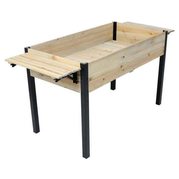 Raised Garden Bed Metal Legs, Wood Planter Box with Shelf - Elevated Outdoor Herb Vegetable Flower Growing for Patio, Deck, Balcony - 62.5x23.6x29.5 Inch