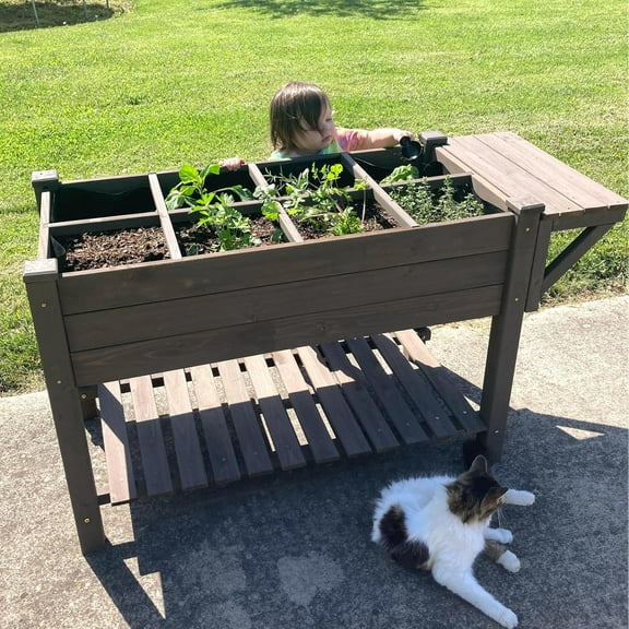 Raised Garden Bed Mobile Outdoor Planter Box with Legs for Vegetables Flower Herb, Large Storage Garden Box on Wheels