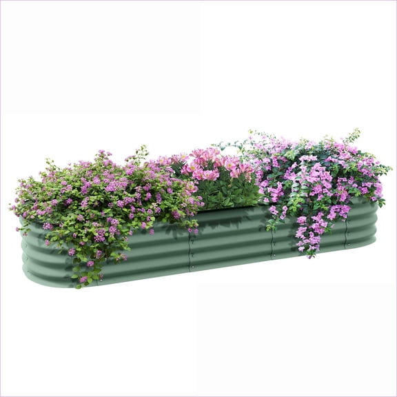 Raised Garden Bed | Modern 6.4ft Galvanized Metal Elevated Planter for Outdoor Patio Yard | Green | Steel